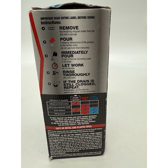 Pack of 2 Drano Kitchen Granules Drain Clog Remover & Cleaner Unclogs Grease Oil - Picture 4 of 11